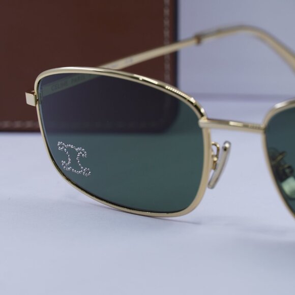 Celine CL40285U RHINESTONE TRIOMPHE 30N Rectangle Sunglasses - Gold/Green - Picture 2 of 11